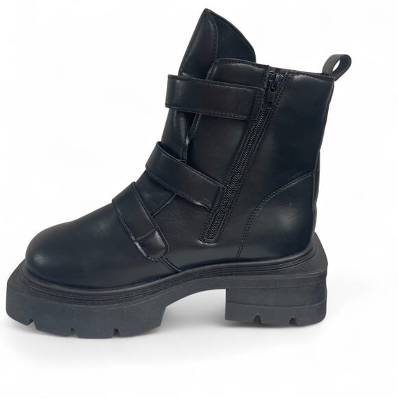 Rouge Helium Platform Combat Boots Black Sz 9 Punk Platform Goth Vegan Buckle - Picture 5 of 8